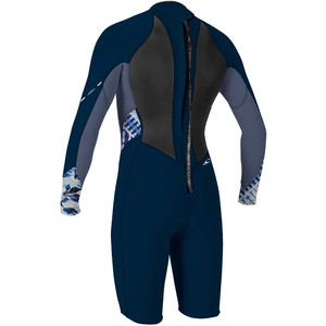 O'Neill Womens Bahia 2/1mm Long Sleeve Back Zip Spring Shorty Wetsuit NAVY / MIST 4857 SECOND